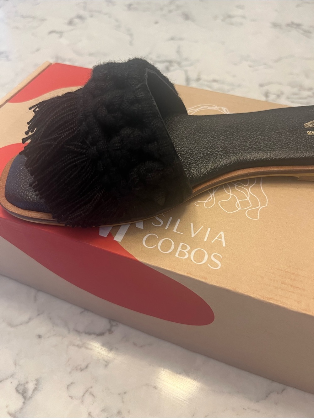 Silvia Cobos Black Fringe Slide Sandal - Picture 2 of 4